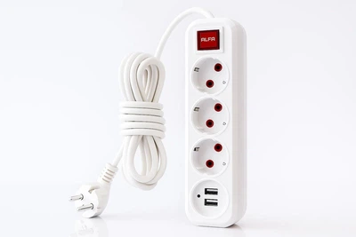 Электрический удлинитель с выключателем 3 розетки / 3 м + 2 USB — для дома и офиса