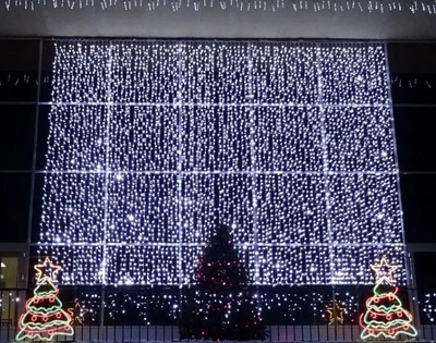 Гирлянда штора занавес Водопад 3х3 м 280 LED большая лампа 3D (белый шнур, с переходником) Белый свет HDSYR_699