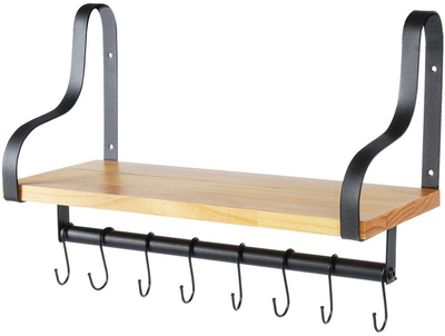 Półka ścienna Vilde 569824 z relingiem i haczykami drewniana 43 x 18 x 26 cm (5904316472771)