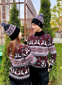 Светр Ornament унісекс батал новорічний з орнаментом вовняний 5XL чорний (26574)