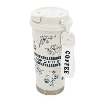 Термокружка пластиковая Merlion Coffee, с трубочкой, объем 500мл., колба из нержавеющей стали, белая с серым TermCoffee-500WG