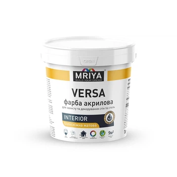 Краска акриловая Белая матовая 1 л 1.2 кг интерьерная для стен и потолков VERSA ТМ MRIYA