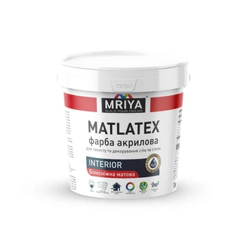 Краска акриловая Белая матовая 1 л 1.2 кг интерьерная стойкая к мытью MATTLATEX ТМ MRIYA
