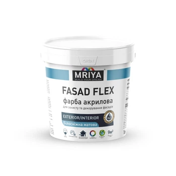 Краска акриловая Фасадная Белая матовая 1 л 1.2 кг FASAD FLEX ТМ MRIYA