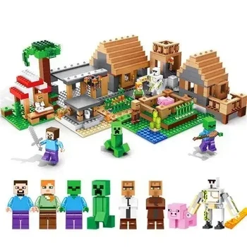 Конструктор LED Майнкрафт Minecraft Деревня, Село 860 деталей Жители, Крепость, Ферма + человечки