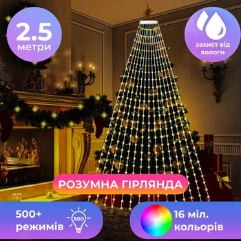 Гирлянда Smart USB с кольцом на елку 2.5 метра 250 LED Garlando управление телефоном и пультом ДУ
