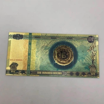 Позолочена сувенірна банкнота 100 Bitcoin — подарунок криптоінвестору, колекційний сувенір
