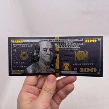 Позолоченная сувенирная банкнота 100 Долларов США черная — редкий коллекционный сувенир, памятный подарок