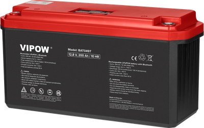 Akumulator żelowy Vipow LiFePO4 Bluetooth BMS 12 V 200 Ah (BAT0497)