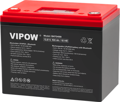 Akumulator LiFePO4 Vipow Bluetooth 12 V 100Ah z BMS (BAT0499)