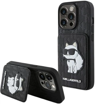 Etui Karl Lagerfeld Saffiano Cardslots and Stand Monogram Choupette do Apple iPhone 15 Pro Max Black (KLHCP15XSAKCNSCK)