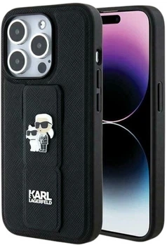 Etui Karl Lagerfeld Gripstand Saffiano Karl&Choupette Pin do Apple iPhone 15 Pro Black (KLHCP15LGSAKCPK)