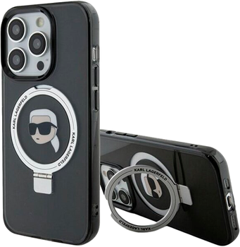 Etui Karl Lagerfeld Ring Stand Karl Head MagSafe do Apple iPhone 15 Pro Black (KLHMP15LHMRSKHK)