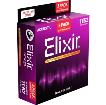 Струны для акустической гитары Elixir 3 Pack 16544 Nanoweb Phosphor Bronze Custom Light 11/52