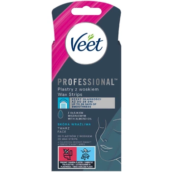Восковые полоски Veet Professional для чувствительной кожи лица с Маслом миндаля 20 шт. (5900627074253)
