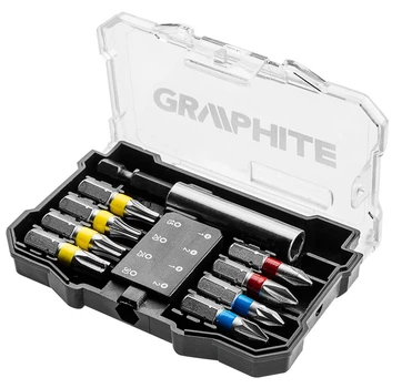 Біти GRAPHITE, набір 9шт, 1/4", подовжувач 60мм, PH,PZ,TX, 25мм, сталь S2, кейс (00124176)