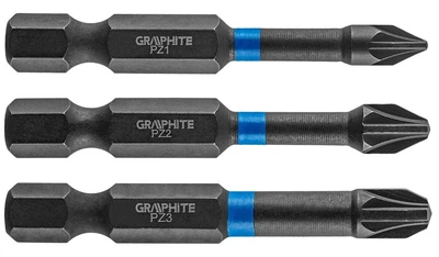 Біти GRAPHITE, набір 3шт, 1/4", ударні, PZ, 50мм, сталь S2 (00124165)