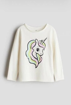 Дитячий лонгслів для дівчинки H&M 122-128 см Молочний (25112903C)