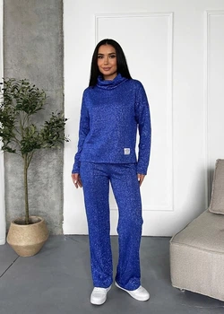 Женский брючный костюм из турецкой тринитки Urban Shine с блеском люрекса Innoe 210366-4, р. 56/58 Электрик