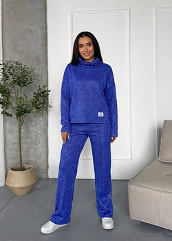 Жіночий брючний костюм Urban Shine з турецької тринитки з люрексом Innoe 210366-4, р. 48/50 Електрик