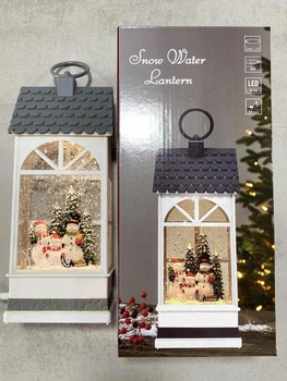 Новогодний ночник Фонарь со сценой со снеговиками XMAS WDL-24074B/ 10099 с праздничной подсветкой и музыкальными эффектами 27 см