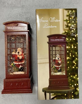 Новогодний ночник музыкальный XMAS WDL-25002A ART-10103 «Телефонная будка» Санта и снегопад 25см