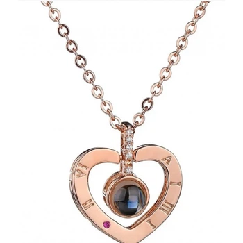 Кулон підвіска у формі серця на ланцюжку Heart I love You з гравіюванням та проекцією фрази «Я Люблю Тебе»