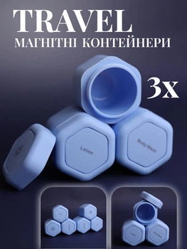 Дорожный набор средств для косметики 3×40 мл Soft Touch тревел наборы в дорогу баночки для хранения крема шампуня для путешествий отпуска магнитный набор соты Голубой