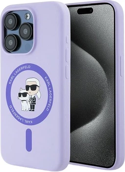 Etui plecki Karl Lagerfeld Silicone Karl&Choupette Heads Ring MagSafe do iPhone 15 Pro Purple (3666339254346)