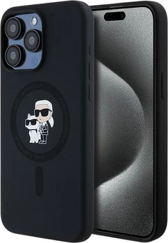 Etui plecki Karl Lagerfeld Silicone Karl & Choupette Ring MagSafe do iPhone 15 Pro Max Black (3666339254070)