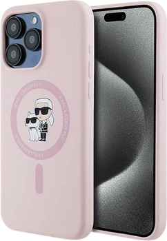 Etui plecki Karl Lagerfeld Silicone Karl & Choupette Ring MagSafe do iPhone 15 Pro Max Pink (3666339254490)