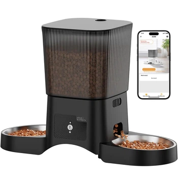 Автоматична годівниця для котів та собак HoneyGuardian S25D 3,5 л Wi-Fi з двома мисками, Чорний (255-BLACK)