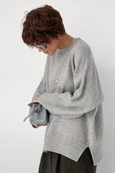 В'язана кофта оверсайз із розрізами колір сірий розмір ONE SIZE FL_002858
