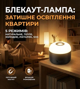 LED лампа на аккумуляторе 3600 mAh + Powerbank, магнит, 5 режимов: для аварийного и домашнего освещения при отключениях черная