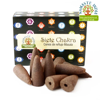Ароматические конусы Семь чакр Жидкий Дым Namaste India Back Flow cones 7 chakra для подставок Бекфлон 10 конусов