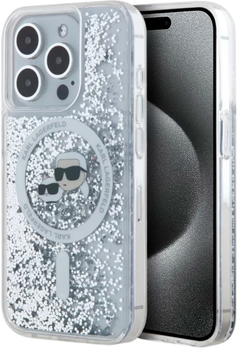 Панель Karl Lagerfeld Liquid Glitter Karl&Choupette Head Magsafe do Apple iPhone 15 Pro Transparent (KLHMP15LLGKCSGH)