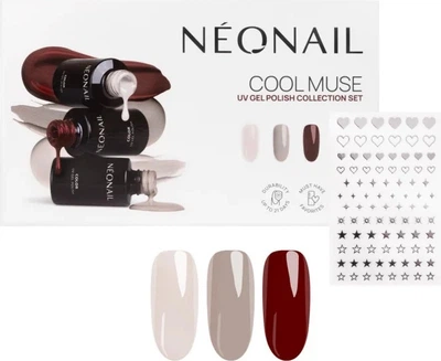 Zestaw lakierów hybrydowych do paznokci Neonail Cool Muse Cranberry Charm 3 ml + Muted Taupe 3 ml + Days Without Pressure 3 ml + Naklejki Metallic Silver 1 szt (5904553697470)