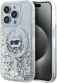 Etui Karl Lagerfeld Liquid Glitter Choupette Head Magsafe do Apple iPhone 15 Pro Transparent (KLHMP15LLGCHSGH)