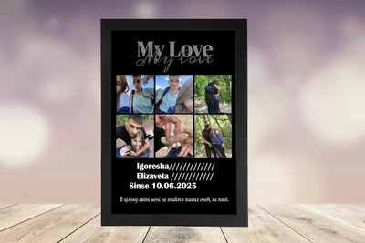 Постер My Love для влюбленных с фотографиями в черной рамке