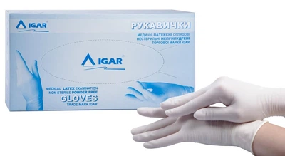 Перчатки латексные Igar смотровые нестерильные неопудренные S 50 пар.