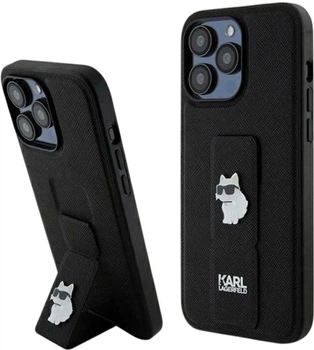 Etui Karl Lagerfeld Gripstand Saffiano Choupette Pin do Apple iPhone 13 Pro Max Black (KLHCP13XGSACHPK)