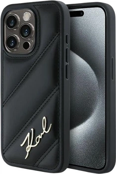 Etui Karl Lagerfeld Diagonal Quilted Script do Apple iPhone 15 Pro Black (KLHCP15LPQDSMGK)