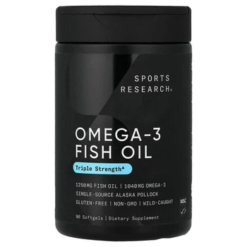 Рыбий жир 1250 мг с Омега-3 Sports Research Omega-3 Fish Oil Triple Strength тройная сила 90 капсул