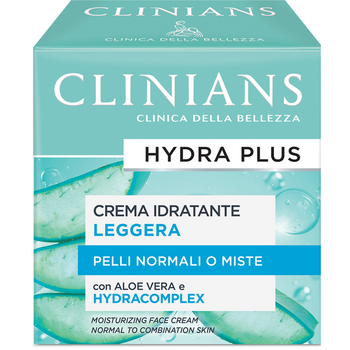 Зволожуючий крем для комбінованої та нормальної шкіри обличчя CLINIANS Hydra Plus Crema Idratante Leggera з Алоє Вера та гідракомплекс 50 мл
