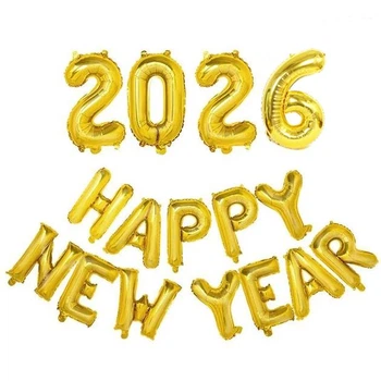 Набор шаров Новогодние надписи Happy New Year 2026 Фольгированные Надувные Рождество Золото