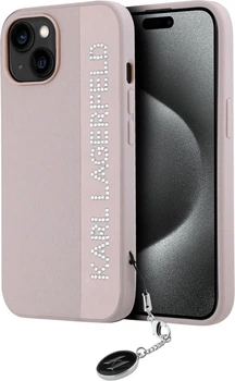 Панель Karl Lagerfeld Saffiano Rhinestones & Charm для Apple iPhone 15 / 14 / 13 Pink (3666339258108)