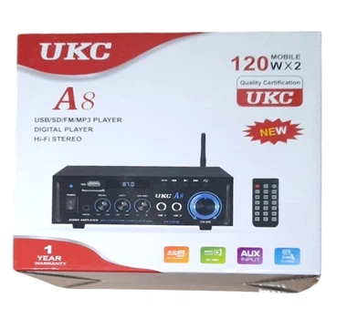 Підсилювач UKC A8 стереоусилювач 2 канали 2 × 120 Вт USB SD AUX