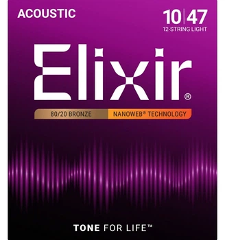Струны для акустической гитары Elixir 11152 Nanoweb 80/20 Bronze 12 Strings Light 10/47