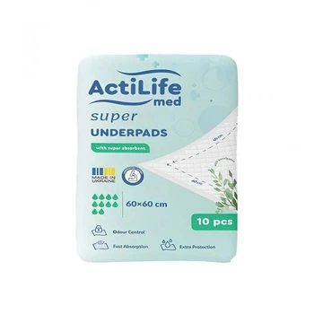 Пеленки для младенцев ActiLife Med Super 60 х 60, 10 шт (4820174981440) (7766)