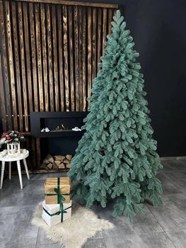 Штучна лита ялинка Тріумф висотою 2.1 м розкішна пишна новорічна ялинка з густими гілками та складною металевою підставкою Блакитний